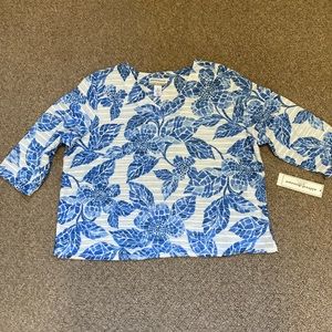 ALFRED DUNNER SIZE PXL TOP HAPPY HOUR MOSAIC FLORAL RUFFLE KNIT TOP NWT